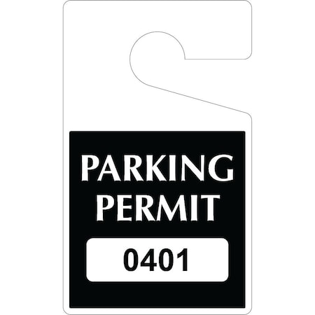 Lustre-Cal Heavy Duty Hanging Parking Permit Black 5in x 3in  55mil Plastic Serialized 401-450, 50PK 253323551K0401